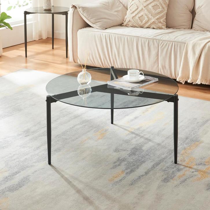 Salontafel Ulökantaa Ø80x40 cm grijs [en.casa], Huis en Inrichting, Tafels | Salontafels, Verzenden