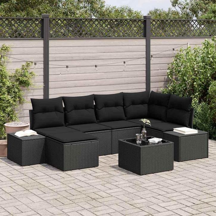 vidaXL Tuin Sofa Set met kussen met opslag 6 pcs Zwart poly, Tuin en Terras, Tuinsets en Loungesets, Nieuw, Rotan, Verzenden