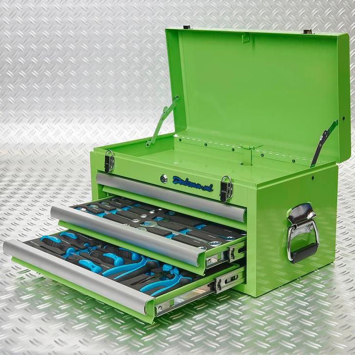 Datona Gereedschapskist drie lades - 2 lades gevuld - groen, Doe-het-zelf en Verbouw, Gereedschap | Handgereedschap, Nieuw, Ophalen of Verzenden