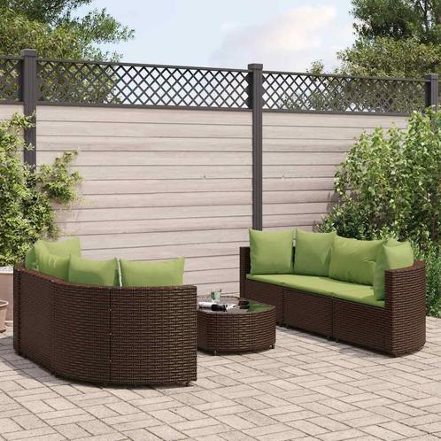 vidaXL 7-delige Loungeset met kussens poly rattan bruin, Tuin en Terras, Tuinsets en Loungesets, Loungeset, Nieuw, 6 zitplaatsen