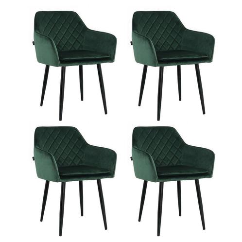 Lina® Noble - Velvet Eetkamerstoelen - Set van 4 - Groen, Huis en Inrichting, Stoelen, Vier, Overige kleuren, Nieuw, Metaal, Stof