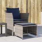 vidaXL Tuinstoel met voetenbank poly rattan grijs, Tuin en Terras, Tuinsets en Loungesets, Verzenden, Nieuw, Rotan