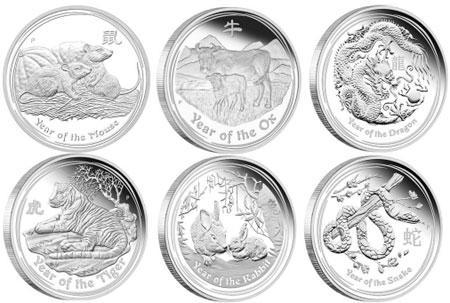 SERIE Lunar II 2 oz 2008 t/m 2019, Postzegels en Munten, Munten | Oceanië, Losse munt, Zilver, Verzenden