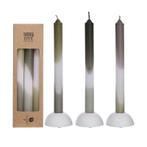 Kaarsen olive - salie dip dye taper candle h.24 set 3 25mm, Nieuw, Ophalen of Verzenden