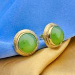 Gouden oorstekers met Jade (oorbellen, gouden oorringen), Sieraden, Tassen en Uiterlijk, Oorbellen, Gebruikt, Overige kleuren