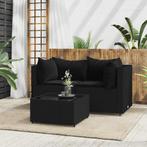 vidaXL 3-delige Loungeset met kussens poly rattan zwart, Verzenden, Nieuw, Rotan, Loungeset
