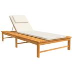 Ligbed Acaciahout Creme Kussen - Retourdeal! 35% Korting, Ophalen of Verzenden, Nieuw, Hout, Verstelbaar
