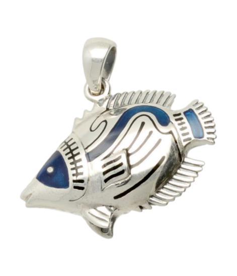Zilveren Tropische vis met blauw emaille kettinghanger, Sieraden, Tassen en Uiterlijk, Kettinghangers, Verzenden