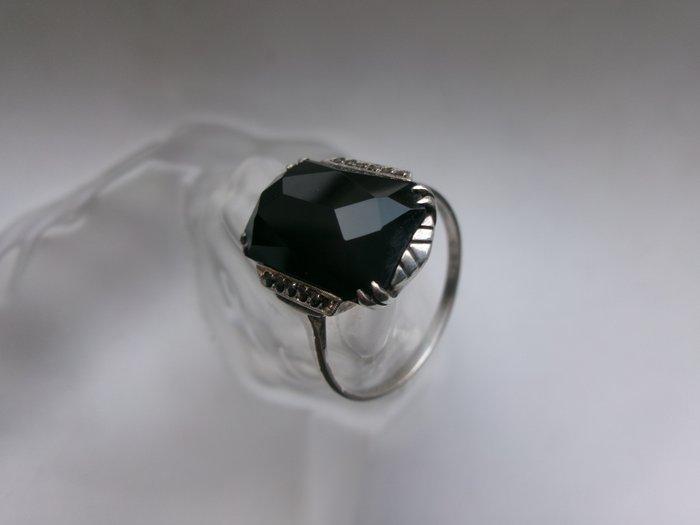 Zilver, Onyx & Marcasites - Ring - Art Deco, Antiek en Kunst, Kunst | Designobjecten