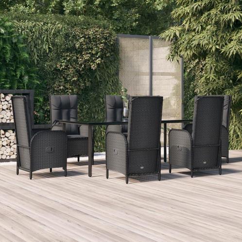 vidaXL 7-delige Tuinset met kussens poly rattan zwart, Tuin en Terras, Tuinsets en Loungesets, Tuinset, Nieuw, Rotan, Verzenden