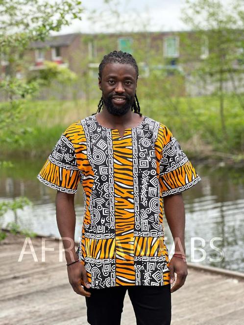 Oranje / wit Bogolan Dashiki Shirt / Dashiki Jurk - Afrikaan, Kleding | Heren, Overige Herenkleding, Nieuw, Ophalen of Verzenden