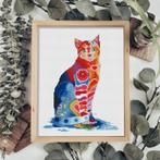 Lapjeskat Katten Borduurset 18CT op Wit Borduurstof DW2806, Verzenden, Nieuw