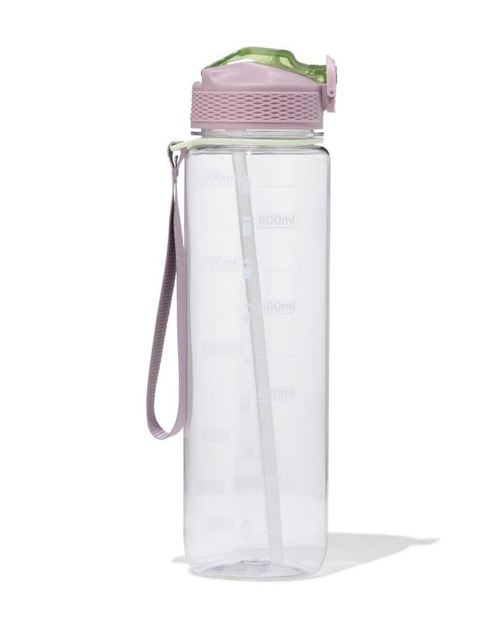HEMA Sportfles met rietje 1L roze-groen, Huis en Inrichting, Keuken | Servies, Nieuw, Verzenden