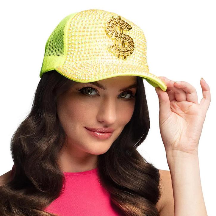Neon Gele Dollar Pet met Strass, Hobby en Vrije tijd, Feestartikelen, Nieuw, Ophalen of Verzenden