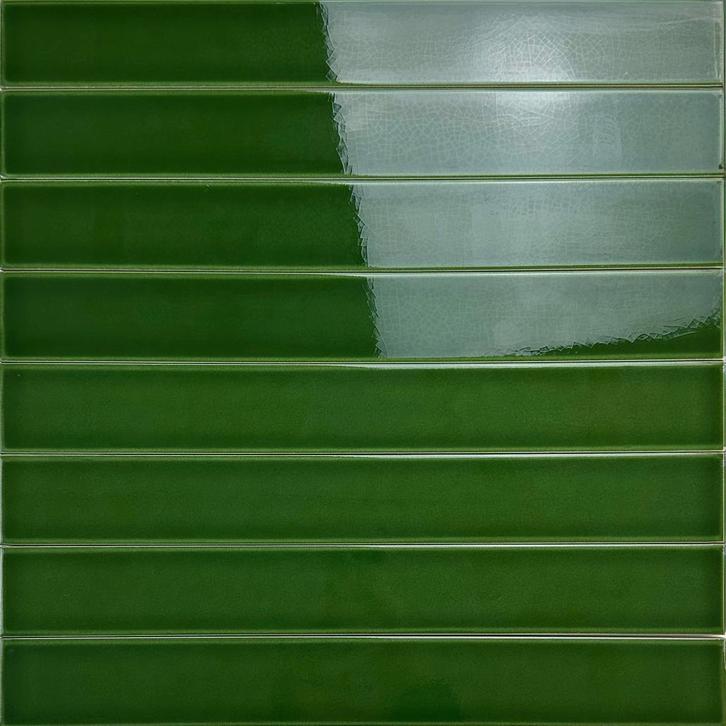 Wandtegel langwerpig vitral donker groen craquelé 5x40, Doe-het-zelf en Verbouw, Tegels, Wandtegels, Nieuw, 10 m² of meer, Keramiek