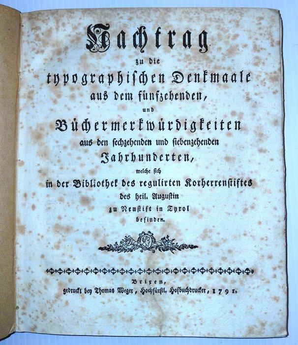 anonimo (Franz Gras?) - Nachtrag zu die typographischen, Antiek en Kunst, Antiek | Boeken en Bijbels
