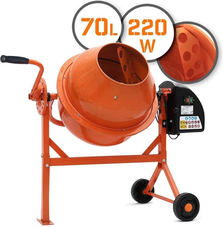 Timbertech Betonmixer 70L met elektrisch handwiel •, Doe-het-zelf en Verbouw, Gereedschapskisten, Nieuw, Verzenden