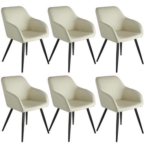 Set van 6 eetkamerstoelen Marilyn stof, zwarte poten - crème, Huis en Inrichting, Stoelen, Verzenden