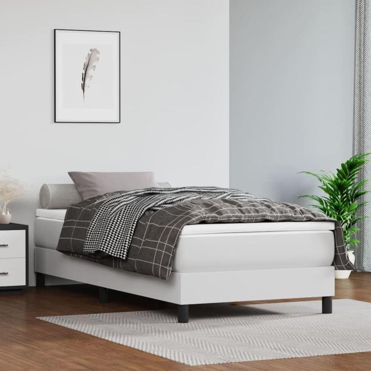 vidaXL Boxspring bed kunstleer wit 90x200 cm, Huis en Inrichting, Slaapkamer | Bedden, 90 cm, 200 cm, Wit, Eenpersoons, Nieuw