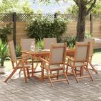 vidaXL 7-delige Tuinset massief acaciahout en textileen, Tuin en Terras, Tuinsets en Loungesets, 6 zitplaatsen, Nieuw, Tuinset