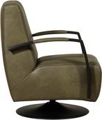 Olijfgroene leren industriële draaifauteuil - staal zwart fr, Nieuw, Ophalen of Verzenden, Modern, 50 tot 75 cm