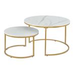 Salontafel Christchurch set van 2 rond marmer wit en goudkle, Huis en Inrichting, Tafels | Salontafels, Verzenden, Nieuw