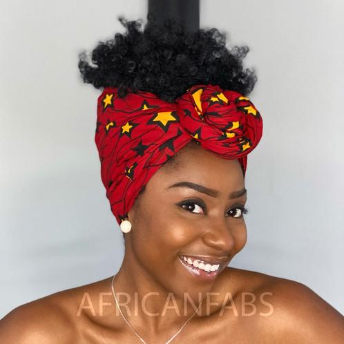 Afrikaanse hoofddoek / Vlisco headwrap - Rood / gele star, Kleding | Dames, Hoeden en Petten, Nieuw, Ophalen of Verzenden