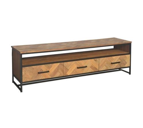 TV Meubel Accent – 180 cm | Teakhout &amp; Zwart Staal, Huis en Inrichting, Kasten | Televisiemeubels, Ophalen