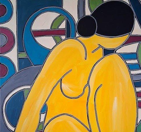 Patricia Kleyman (1965) - Jolie Brune Nue de Profil sur Fond, Antiek en Kunst, Kunst | Schilderijen | Klassiek