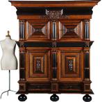 Markante 4-deurskast uit de gouden eeuw met veel ebbenhout N, Antiek en Kunst, Ophalen of Verzenden