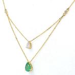 Halsketting - 14 karaat Geel goud - 1.27ct. tw. Smaragd -, Sieraden, Tassen en Uiterlijk, Kettingen, Nieuw