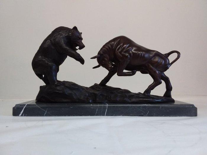 sculptuur, Bull and bear fighting - 45 cm - 26 cm -, Antiek en Kunst, Curiosa en Brocante