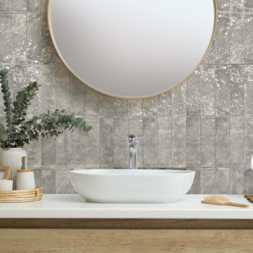 Wandtegel Ragno Lume Shell Handvorm Lichtgrijs Glans 6,5x23, Doe-het-zelf en Verbouw, Tegels, Minder dan 20 cm, 20 tot 40 cm, 10 m² of meer