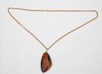 Een gouden gourmet schakelcollier met jaspis hanger., Gebruikt
