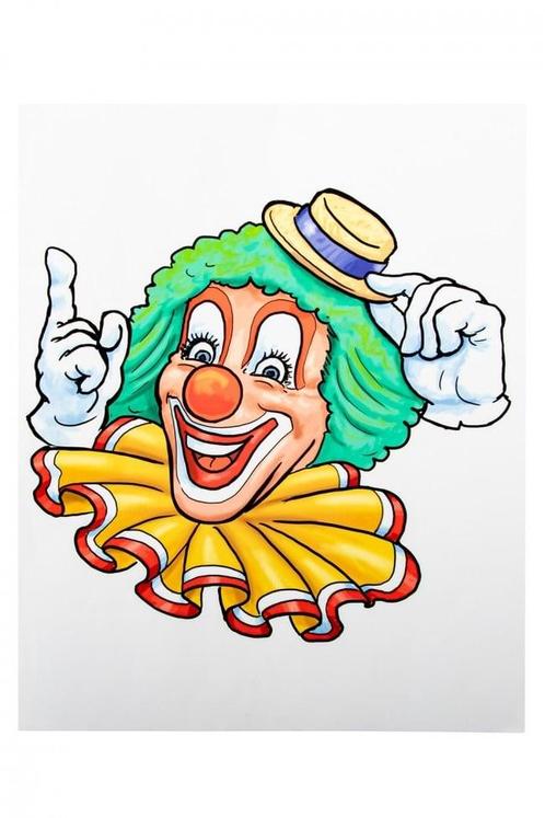 Raamsticker Clown Gele Hoed 40cm, Hobby en Vrije tijd, Feestartikelen, Nieuw, Verzenden