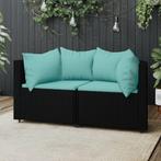 vidaXL Tuinhoekbanken met kussens 2 st poly rattan zwart, Tuin en Terras, Verzenden, Nieuw, Rotan