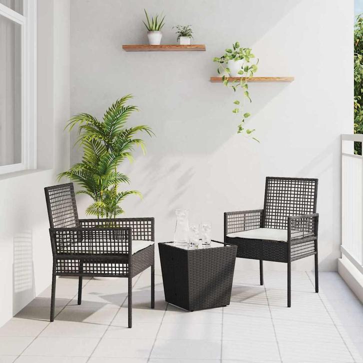 vidaXL Tuin Bistro Set 3 pcs Zwart Poly riet, Tuin en Terras, Tuinsets en Loungesets, Nieuw, Rotan, Verzenden