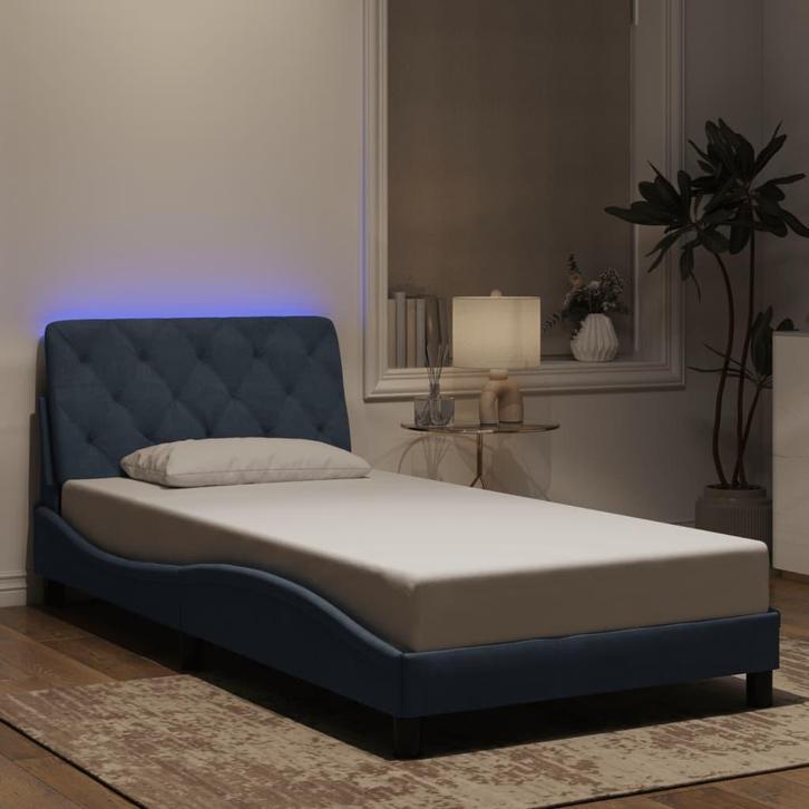 vidaXL Bedframe met LED zonder matras fluweel donkergrijs, Huis en Inrichting, Slaapkamer | Bedden, Grijs, Nieuw, Stof, Eenpersoons