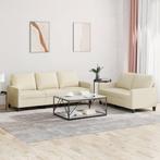 vidaXL 2-delige Loungeset met kussens kunstleer crème, Huis en Inrichting, Verzenden, 150 tot 200 cm, Nieuw, Leer