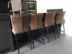Set van 4 leren barstoelen - bruin leer - Echt leer, Modern,, Huis en Inrichting, Stoelen, Overige kleuren, Nieuw, Leer, Ophalen of Verzenden
