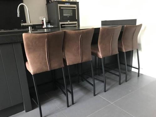 Set van 4 leren barstoelen - bruin leer - Echt leer, Modern,, Huis en Inrichting, Stoelen, Overige kleuren, Nieuw, Leer, Ophalen of Verzenden