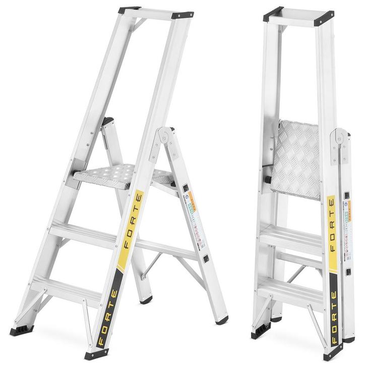 Ladder - huishoudtrap - 3 treden - aluminium - 47,5x75x12..., Doe-het-zelf en Verbouw, Ladders en Trappen, Nieuw, Ophalen of Verzenden