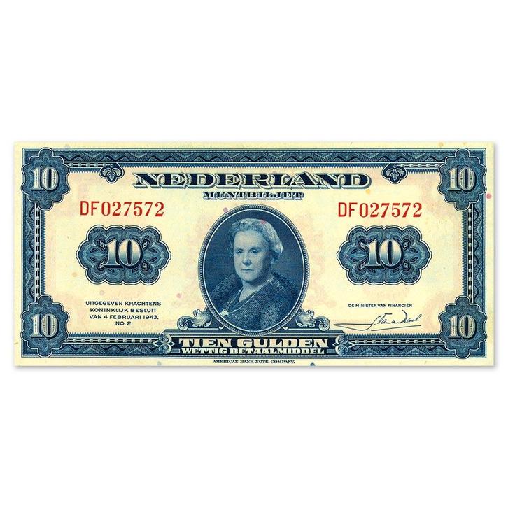 10 Gulden Wilhelmina 1943 Pr, Postzegels en Munten, Bankbiljetten | Nederland, Verzenden