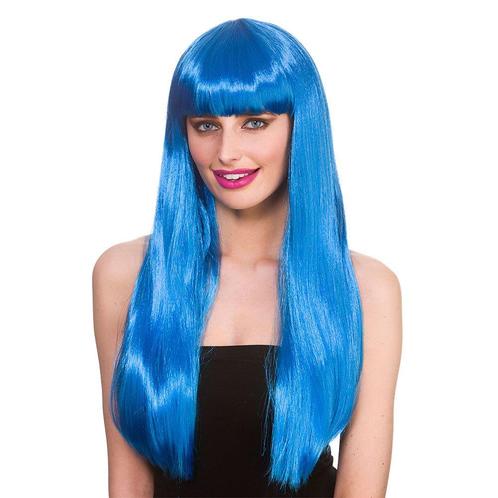 Lange pruik met pony blauw, Hobby en Vrije tijd, Feestartikelen, Feestartikel, Nieuw, Verzenden