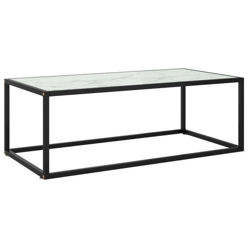 vidaXL Salontafel met wit marmerglas 100x50x35 cm zwart, Huis en Inrichting, Tafels | Salontafels, 100 tot 150 cm, Nieuw, Glas