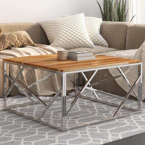 vidaXL Salontafel roestvrij staal en massief acaciahout, Huis en Inrichting, Tafels | Salontafels, Nieuw, 50 tot 100 cm, Metaal
