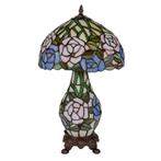 Tiffany tafellamp met verlichte voet – rozen & bladmotief –, Huis en Inrichting, Lampen | Tafellampen, Verzenden, Nieuw