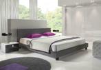 Tweepersoonsbed - Leer - Wit/Zwart/Grijs - 2 persoons bed, Nieuw, Overige materialen, Grijs, Modern basic design