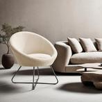 Loungestoel Centera, gestoffeerd, rond - Bouclé gebroken wit, Verzenden, Nieuw