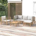 vidaXL 6-delige Loungeset met kussens bamboe lichtgrijs, Tuin en Terras, Verzenden, Nieuw, Hout, Loungeset